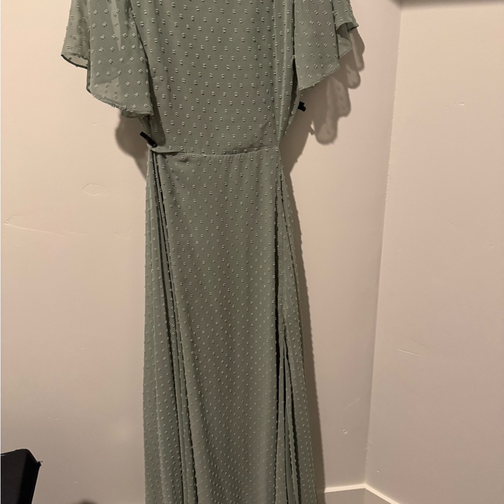 Lulu's Green Off-the-Shoulder Gown with Flutter Sleeves
